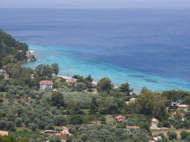 Yunanistan 'ın İyon Adaları' ndaki Agios Ioannis plajı yakınlarındaki Lefkada Panoraması