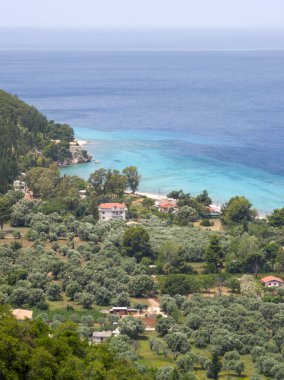 Yunanistan 'ın İyon Adaları' ndaki Agios Ioannis plajı yakınlarındaki Lefkada Panoraması