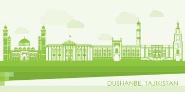 Dushanbe, Tacikistan 'ın Yeşil Skyline manzarası - vektör illüstrasyonu