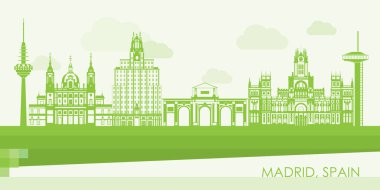 Madrid, İspanya 'nın Yeşil Skyline panoraması - vektör illüstrasyonu
