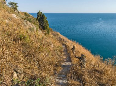 Bulgaristan 'ın Kaliakra Burnu, Dobrich Bölgesi' ndeki Karadeniz kıyısı ve Antik kalıntıları