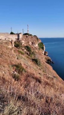 Bulgaristan 'ın Kaliakra Burnu, Dobrich Bölgesi' ndeki Karadeniz kıyısı ve Antik kalıntılar