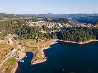 Aerial Summer view of Dospat Reservoir, Smolyan Region, Bulgaria