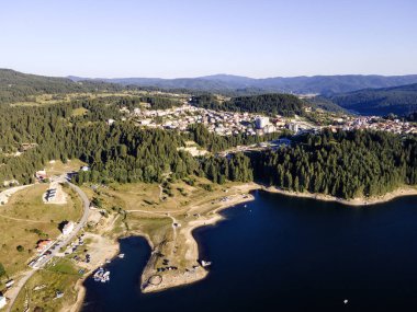 Aerial Summer view of Dospat Reservoir, Smolyan Region, Bulgaria