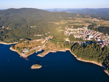 Aerial Summer view of Dospat Reservoir, Smolyan Region, Bulgaria