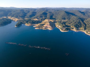 Aerial Summer view of Dospat Reservoir, Smolyan Region, Bulgaria
