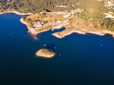 Aerial Summer view of Dospat Reservoir, Smolyan Region, Bulgaria