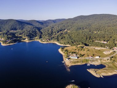 Aerial Summer view of Dospat Reservoir, Smolyan Region, Bulgaria