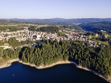 Aerial Summer view of Dospat Reservoir, Smolyan Region, Bulgaria