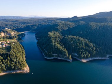 Aerial Summer view of Dospat Reservoir, Smolyan Region, Bulgaria