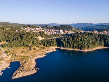 Aerial Summer view of Dospat Reservoir, Smolyan Region, Bulgaria