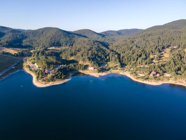 Aerial Summer view of Dospat Reservoir, Smolyan Region, Bulgaria