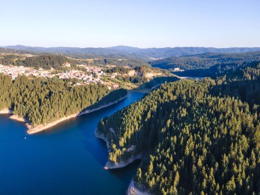 Aerial Summer view of Dospat Reservoir, Smolyan Region, Bulgaria