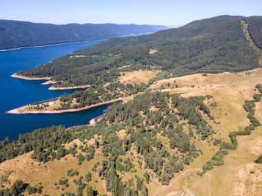 Aerial Summer view of Dospat Reservoir, Smolyan Region, Bulgaria