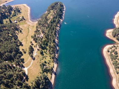 Aerial Summer view of Dospat Reservoir, Smolyan Region, Bulgaria