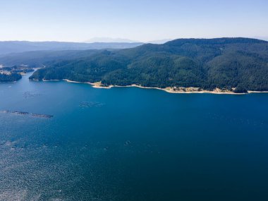 Aerial Summer view of Dospat Reservoir, Smolyan Region, Bulgaria