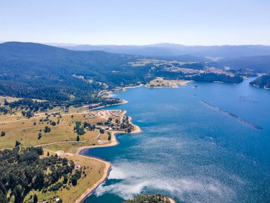 Aerial Summer view of Dospat Reservoir, Smolyan Region, Bulgaria