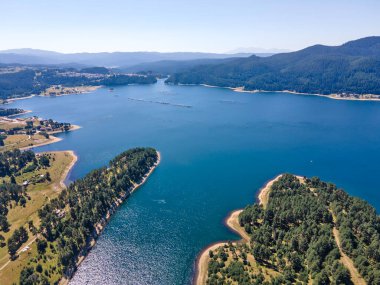 Aerial Summer view of Dospat Reservoir, Smolyan Region, Bulgaria