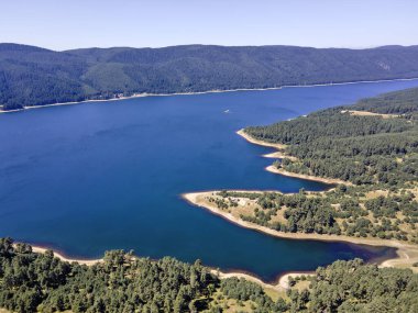 Aerial Summer view of Dospat Reservoir, Smolyan Region, Bulgaria