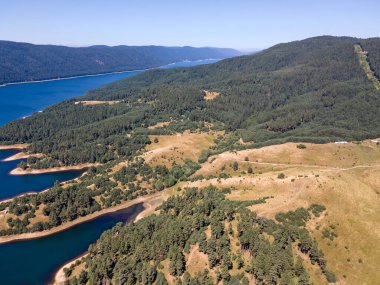 Aerial Summer view of Dospat Reservoir, Smolyan Region, Bulgaria