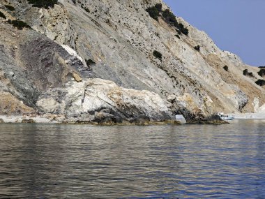 Lalaria Beach, Sporades, Thessaly, Yunanistan yakınlarındaki Skiathos Adası Sahil Çizgisi Panoraması