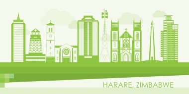 Harare, Zimbabwe şehrinin Yeşil Skyline panoraması - vektör illüstrasyonu