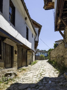 Bulgaristan 'ın Blagoevgrad bölgesindeki Otantik 19. yüzyıl evleriyle Dolen Köyü manzarası