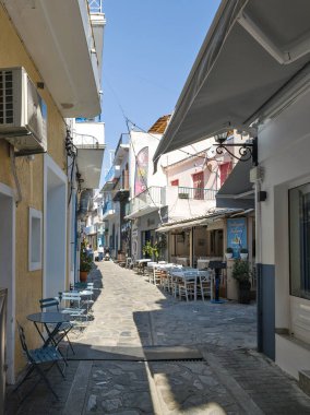 Skiathos, Sporades, Thessaly, Yunanistan 'ın Eski Kasabası' nın Hayret Veren Manzarası