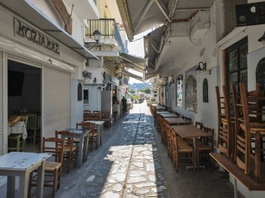 Skiathos, Sporades, Thessaly, Yunanistan 'ın Eski Kasabası' nın Hayret Veren Manzarası