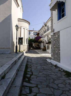 Skiathos, Sporades, Thessaly, Yunanistan 'ın Eski Kasabası' nın Hayret Veren Manzarası