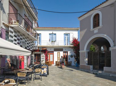 Skiathos, Sporades, Thessaly, Yunanistan 'ın Eski Kasabası' nın Hayret Veren Manzarası