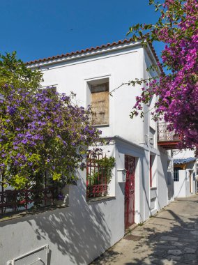 Skiathos, Sporades, Thessaly, Yunanistan 'ın Eski Kasabası' nın Hayret Veren Manzarası