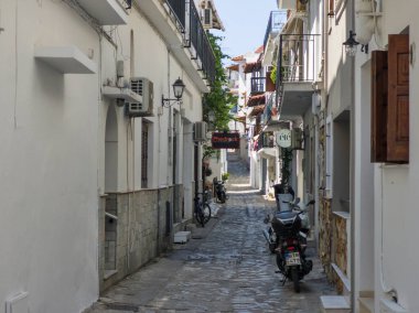 Skiathos, Sporades, Thessaly, Yunanistan 'ın Eski Kasabası' nın Hayret Veren Manzarası