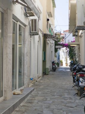 Skiathos, Sporades, Thessaly, Yunanistan 'ın Eski Kasabası' nın Hayret Veren Manzarası