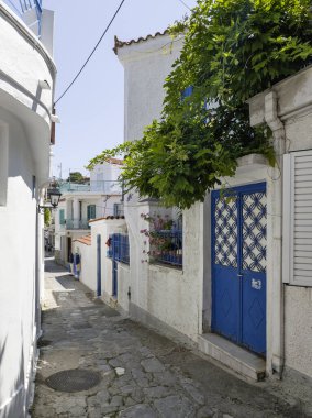 Skiathos, Sporades, Thessaly, Yunanistan 'ın Eski Kasabası' nın Hayret Veren Manzarası