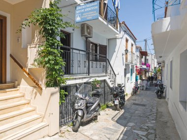 Skiathos, Sporades, Thessaly, Yunanistan 'ın Eski Kasabası' nın Hayret Veren Manzarası