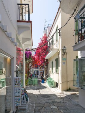 Skiathos, Sporades, Thessaly, Yunanistan 'ın Eski Kasabası' nın Hayret Veren Manzarası