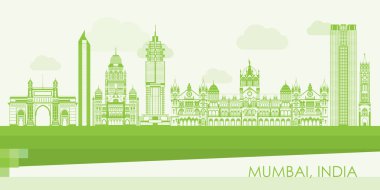 Mumbai, Hindistan 'ın Yeşil Skyline panoraması - vektör illüstrasyonu