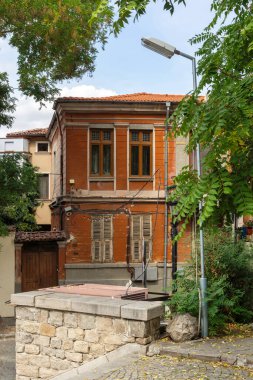 Typical street and houses at The old town of city of Plovdiv, Bulgaria