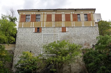 Typical street and houses at The old town of city of Plovdiv, Bulgaria