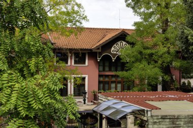 Typical street and houses at The old town of city of Plovdiv, Bulgaria