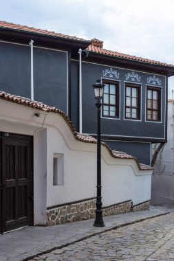 Typical street and houses at The old town of city of Plovdiv, Bulgaria