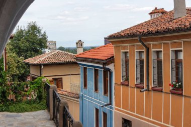 Typical street and houses at The old town of city of Plovdiv, Bulgaria