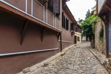 Typical street and houses at The old town of city of Plovdiv, Bulgaria