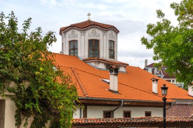 Typical street and houses at The old town of city of Plovdiv, Bulgaria