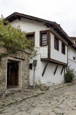 Typical street and houses at The old town of city of Plovdiv, Bulgaria