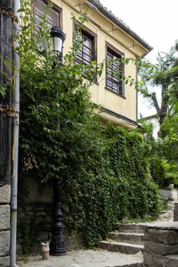 Typical street and houses at The old town of city of Plovdiv, Bulgaria