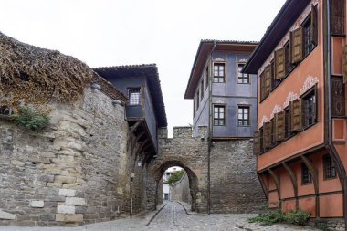 Typical street and houses at The old town of city of Plovdiv, Bulgaria