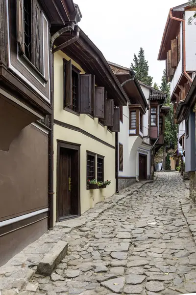 Typical street and houses at The old town of city of Plovdiv, Bulgaria