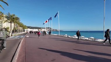 Nazik, FRANCE - 25 Ocak 2024: Nice, Provence Alpes-Cote d 'Azur, Fransa Kıyı Caddesi Panoraması
